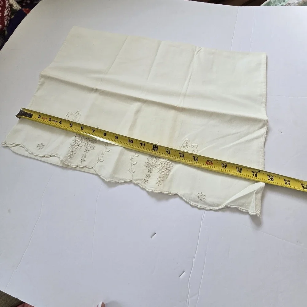Vintage Embroidered Pillowcase Cream Boho Cottage Granny Shabby Cotton